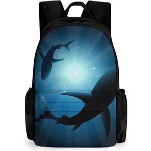 Haaien onder water 16 inch laptop rugzak grote capaciteit dagrugzak reizen schoudertas voor mannen en vrouwen