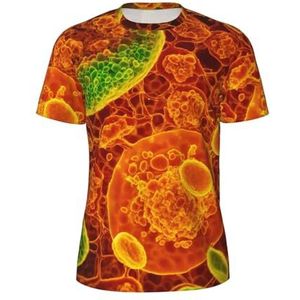 Adherent Eukaryotic Cells Seen Through A Microscop Print Sportshirt voor heren, ademend koel droog mesh basislaag tops korte mouw hardlooptop gym shirt, Zwart, S
