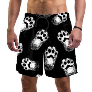 PAFEFO Leuke zwart-witte hondenpoot print heren boardshorts, sneldrogend strand zwemmen sportpakken met zakken, Leuke zwart-witte hondenpoot print, L
