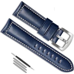 dayeer Lederen horlogeband voor Panerai PAM111/fossil/Breitling horlogeketting riemaccessoires vervanging (Color : Blue Silver, Size : 22mm)