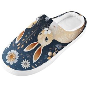 KAAVIYO Pasen schattig konijntje cartoon blauwe raket outdoor pantoffels katoenen huisschoenen winter antislip pluizige voeten pantoffels voor binnen mannen vrouwen meisje, Patroon, X-Large