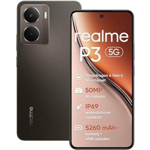 realme P3 Smartphone 5G, 8 GB RAM, 256 GB ROM, 120 Hz 120 Hz AMOLED Esports Display, Snapdragon®6 Gen 4, 5260 mAh accu, AeroSpace koelsysteem, IP69, grijs (zonder adapter)