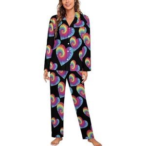 Tie-Dye Pyjama voor dames, tweedelige pyjamasets met knopen, nachtkleding met lange mouwen, top en broek, loungewear