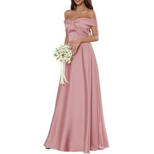 HPPEE Off-shoulder satijnen bruidsmeisjesjurken voor dames, mouwloos, A-lijn baljurk lange galajurk, Stoffige Roos, 32