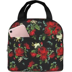 SUUNNY Mooie Rose Gift Print Herbruikbare Geïsoleerde Lunch Tas Tote Bag Reizen Lunch Tote Bag voor Werk, Picknick, Camping