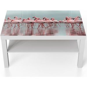 DEQORI Glazen tafel | wit groot 90x50 cm | motief roze reflectie | opvallende bijzettafel van glas | hoogglans salontafel voor de woonkamer | moderne bank tafel met design