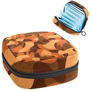 Periode Pouch Draagbare Tampon Opbergtas,Tampon Houder voor Portemonnee Vrouwelijke Product Organizer,Oranje Koffie Camouflage Patroon, Meerkleurig, 4.7x6.6x6.6 in/12x17x17 cm
