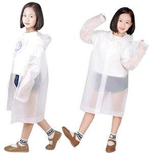Regenponcho voor kinderen, 2-delig, EVA-regenpak, herbruikbaar, voor jongens en meisjes, regenkleding met capuchon, lichte regenjas voor peuters, transparant (transparant), Transparant, One Size
