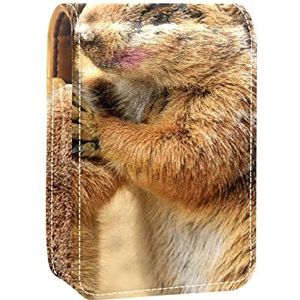 Prairie Dog Portable Lipstick Case voor op reis, Mini Lipstick Opbergdoos met spiegel voor vrouwen dames, Lederen cosmetische etui, Meerkleurig, 9.5x2x7 cm/3.7x0.8x2.7 in