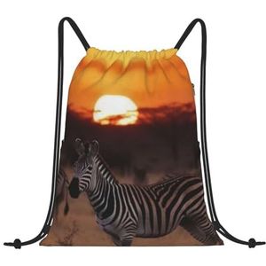 EgoMed Trekkoord Rugzak, Rugzak String Bag Sport Cinch Sackpack String Bag Gym Bag, Afrika Zonsondergang Zebra Print, zoals afgebeeld, Eén maat