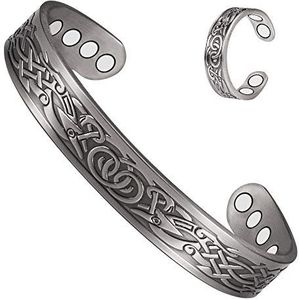 YINOX Magnetische Koperen Ring Sieraden Set Armband voor Artritis Antiek Zilver Mode Vrouwen Mannen Verstelbare Gezonde