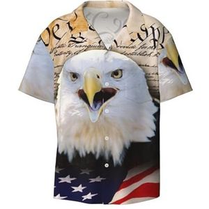 Patriottic Bald Eagle met Amerikaanse vlag print heren korte mouwen overhemden met zak casual button down shirts business shirt, Zwart, S