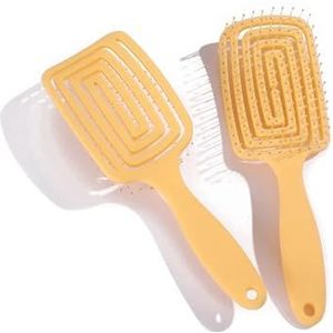 Vierkant Hol Haar Hoofdhuid Massage Kam Haarborstel Antistatisch Nat Droog Krullend Ontklitter Haarborstel Nylon Salon Haarstyling Tools(Yellow)