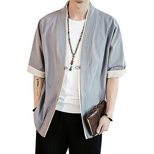 AnyuA Mens vintage mantel, open voorkant vest, korte jas, jas - grijs - L