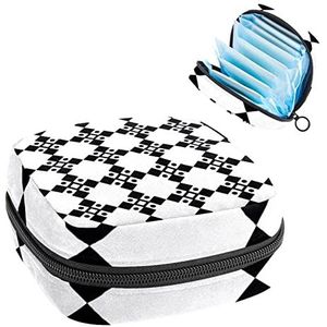 Maandverband Opbergtas,Draagbare maandverband Opbergzak,Zwart en wit Herhalende Geometrische Vierkante Patternjpg, Meerkleurig, 4.7x6.6x6.6 in/12x17x17 cm