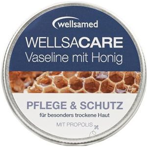 Wellsamed Wellsacare Vaseline Crème, 50 ml, met honing, goudsbloem en sint-janskruid voor droge huid en lippen, verzorgt en beschermt, vochtinbrengende crème met vitamine E en propolis, 1 stuk