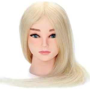 Kappershoofd 20'' Echt haar trainingshoofd for kapper Wit Krul oefenpop Mannequinhoofd & wimpers