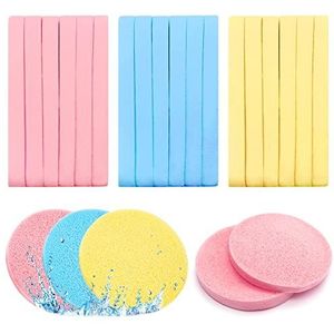 120 stuks gezichtsspons gecomprimeerd, professionele make-up verwijderingsspons, ronde gezichtsreinigingsspons voor spa, exfoliëren, masker (geel, roze, blauw)