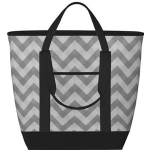 YQxwJL Grijze Wave Stripe Print Grote Capaciteit Tote Bag,Geïsoleerde Lunchtas, Herbruikbare Boodschappentas met Rits voor Vrouwen Mannen