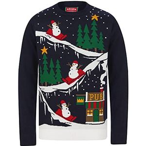 To The Pub 2 Snowman Slide Motif Novelty Christmas Jumper in Ink – Merry Christmas - L