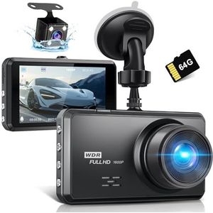 Miden S7 2.5K Dual Dashcam, SD-kaart 64G, 1600P + 1080p FHD-camera voor auto, IPS, 3,2 inch met 336° groothoek, G-sensor, nachtzicht, WDR, parkeermonitor, loop-opname