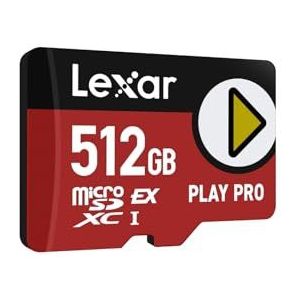 Lexar PLAY PRO MicroSDXC Express kaart 512GB, tot 900 MB/s lezen, 600 MB/s schrijven, geoptimaliseerd voor gamen, A2, hoge snelheid geheugenkaart voor handheldconsoles, switch, draagbare spelapparaten
