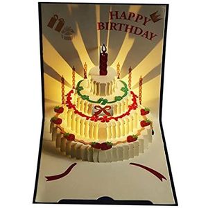 Richolyn Happy Birthday-kaart | verjaardagstaartkaart met muziekafspeelknop – Candle 3D Birthday pop-up kaarten voor jongens en meisjes, speelt hit lied 'Happy Birthday
