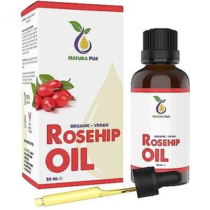 Rozenbottelolie 50ml, vegan - 100% koudgeperst - Rosehip Oil - Antiaging en antirimpel serum voor gezicht, lichaam, haar, huid, handen en massage - natuurlijke puur basisolie