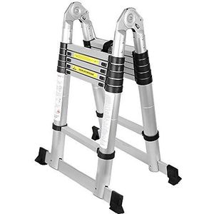 SWANEW Aluminium telescopische ladder, uittrekbare ladder, vouwladder, staande ladder, antislip, multifunctionele ladder, huishoudladder, draagvermogen van 150 kg, 3,8 m (1,9 + 1,9 m)