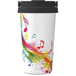 EdWal Kleurrijke muziek noten print 500 ml koffiemok, geïsoleerde camping mok met deksel, reisbeker, geweldig voor elke drank