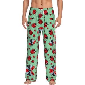 OKFSTY Rode insecten op een blauwe achtergrond herenpyjamabroeken,Pyjama Polyester Broek Voor Mannen Zachte Lange Lounge Pj Slaapbroek met Zakken, Wit, S
