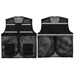 Fluorescerend Vest Reflecterende Mesh-beveiliging Hoge Zichtbaarheid Met Zakken Rits, Voor Vrijwilligers Veiligheidsvest Voor Bouwvakkers Reflecterend Harnas (Color : Svart, Size : XL)