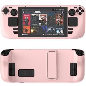 Beschermhoes voor stoomdek met standaard, kleurrijke PC huidvriendelijke beschermhoes voor stoomdek gameconsole, valbestendige hoes met volledige bescherming (roze)