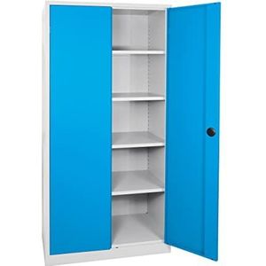 ADB vleugeldeurkast 92 x 50 x 195 cm, werkplaatskast, materiaalkast, kantoorkast, metalen kast, hoge kast, kast grijs-blauw