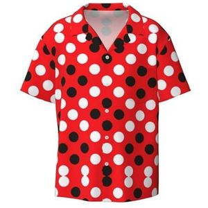 YJxoZH Rood Wit Polka Dot Print Heren Jurk Shirts Casual Button Down Korte Mouw Zomer Strand Shirt Vakantie Shirts, Zwart, 3XL