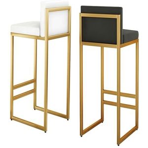 Barkruk Set Van 2, Goudkleurige Ijzeren Frame Barstoelen, Barkruk Met Rugleuning, Zitkussen Van Zeer Veerkrachtige Spons, Geschikt For Keuken, Lounge, Bar, Kantoor, Enz (Color : Black and White, Siz