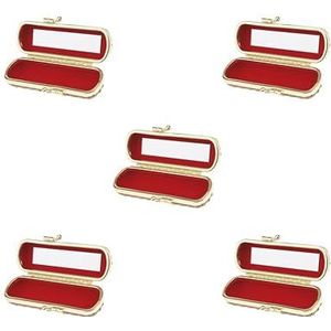 Lederen Lipstick Lipgloss Case Opbergdoos Balsem Houder met Spiegel Grijs, 5 Set (Grijs), Travel Size, als beschrijving
