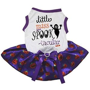 Petitebelle Halloween Little Miss Spook Tacular Wit Shirt Tutu Puppy Hond Jurk, Medium, Purple Pumpkin