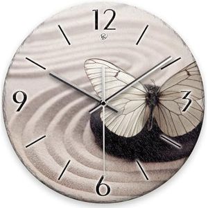 Kreative Feder Wandklok ""vlinder"" van steen (keramiek) in leisteen-look; diameter 30 cm; met stil uurwerk (vlinder, stil radiouurwerk)