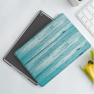 CONERY Hoesje compatibel iPad 10,2 inch (9e/8e/7e generatie) lichtblauw, verouderde houten planken textuur verticaal gestreepte oppervlakte vloer rustiek decoratief, licht B, slanke slimme magnetische