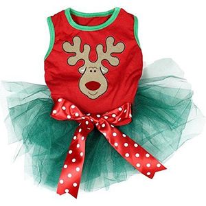 Petitebelle Puppy kleding Hond Jurk Kerst Rendier Rood Top Dots Tutu, Large, Reindeer1