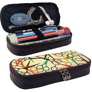 TEMKIN Schaar Kappers Tool Gedrukt Lederen Potlood Pouch,Grote Capaciteit Pen Zakken Leuke Potlood Case Cosmetische Organizer Tas Met Rits, Zwart, Eén maat, Eenvoudig