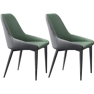 GEIRONV Moderne eetkamer keuken kamer stoelen set van 2, zacht kunstleer kussen zitting koolstofstalen poten woonkamer zijstoelen Eetstoelen (Color : Green, Size : 49x50x83cm)
