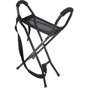 Opvouwbare zwarte klapstoel met zitting, gehumaniseerde draagbare wandelstok met kruk, opvouwbare campinghengel antislip slijtvast voor senioren