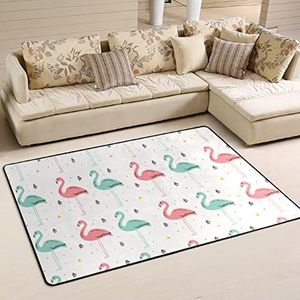 Gebied Vloerkleed 100 x 150 cm, groen roze flamingo woonkamer tapijt groot vloertapijt print kantoormatten, voor woonkamer, kinderkamer