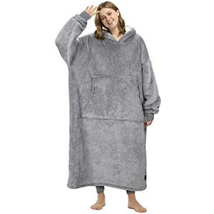 Long Hoodie Deken, Warme Geschenken voor Vrouwen, Oversized Dikke Sherpa Sweatshirt, Zachte Knusse Draagbare Deken, Reuze Hoody Sweater Volwassenen Mannen Vrouwen, Ash Grey