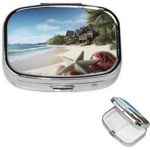 Pillendoos 2 compartimenten kerst strand pillendoosje voor portemonnee of zak vierkante pillenorganizer reizen pillendoos draagbare pillencontainer medicijn vitamine organizer