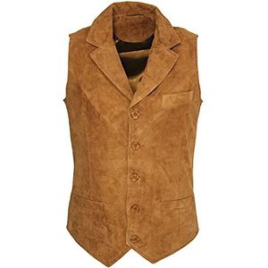 Heren Smart Echt Suède Lederen Gilet Vest Biker Fashion Vest, bruin, 3XL