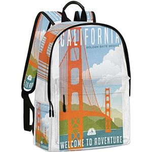OKCELL 17 Inch Lederen rugzak voor school kinderen rugzak Vrouwen heren rugzakken, Golden Gate Bridge in Californië, 17 Inch