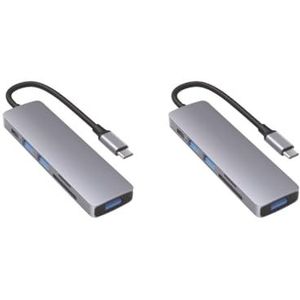 2 set 6 in 1 USB C Hub Telefoon Computer Connector Tool Gegevensoverdracht Type -C Converter Extender Accessoire Verbinding Adapter Kaarten Reader